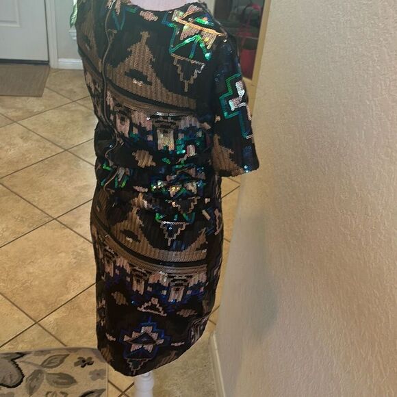 Club L Size 10 Two Piece Sequin Dress Outfit Green Aztec Tribal Club Glam NWT - Picture 7 of 16